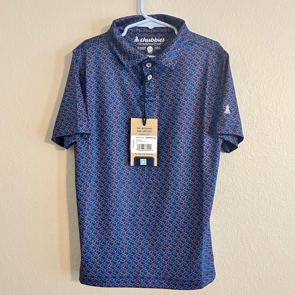 Chubbies Polo Shirt Kids YXS Blue Texas Lone Star Performance NWT